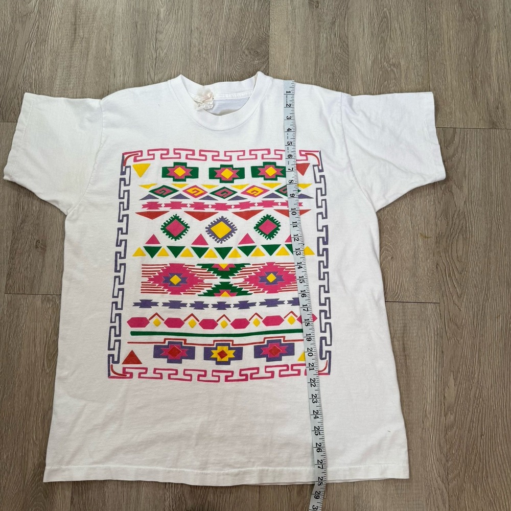 Vintage 80s 90s Aztec Graphic Print Single Stitch‎ T-Shirt White Men's Large